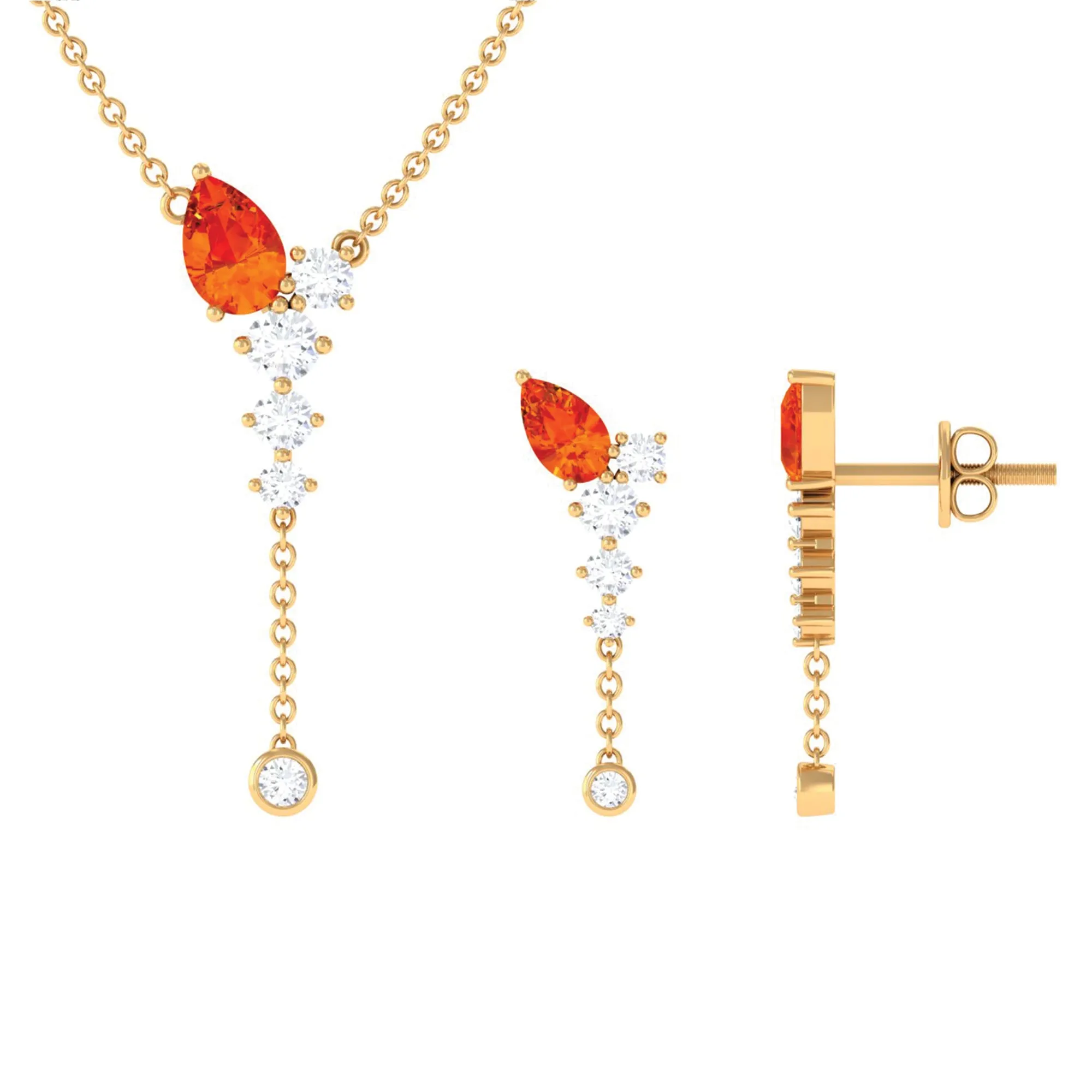 Pear Shape Orange Sapphire and Diamond Jewelry Set