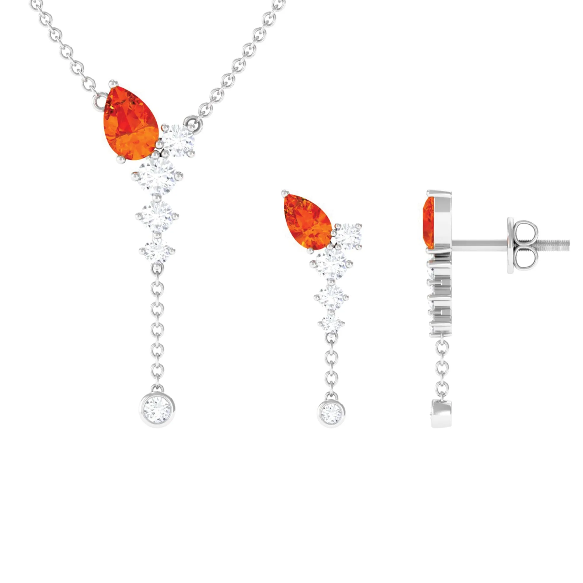 Pear Shape Orange Sapphire and Diamond Jewelry Set