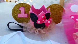 pink and gold minnie mouse birthday crown