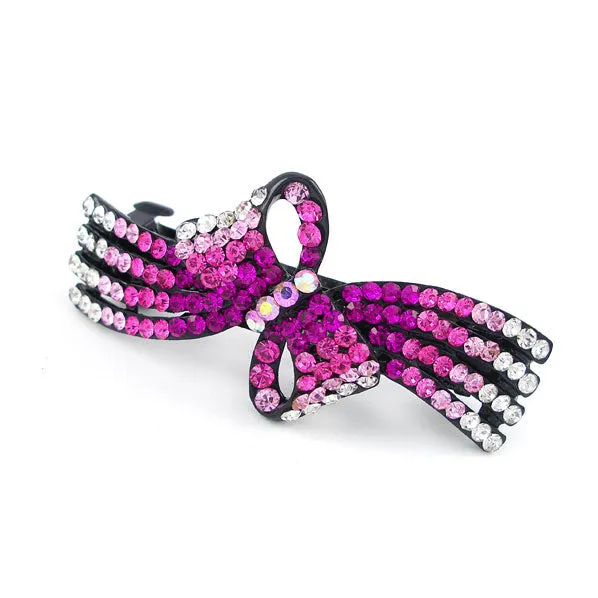 Pink Bow Czech Crystal Rhinestone Princess Hair Barrette