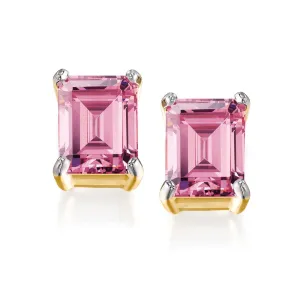 Pink Emerald Cut  Earrings