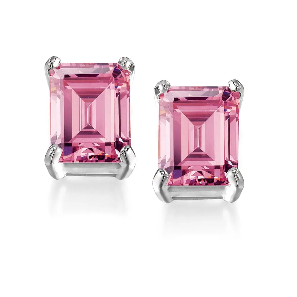 Pink Emerald Cut  Earrings