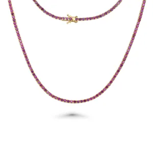 Pink Sapphire Tennis Necklace (5.50 ct.) 4-Prongs Setting in 14K Gold