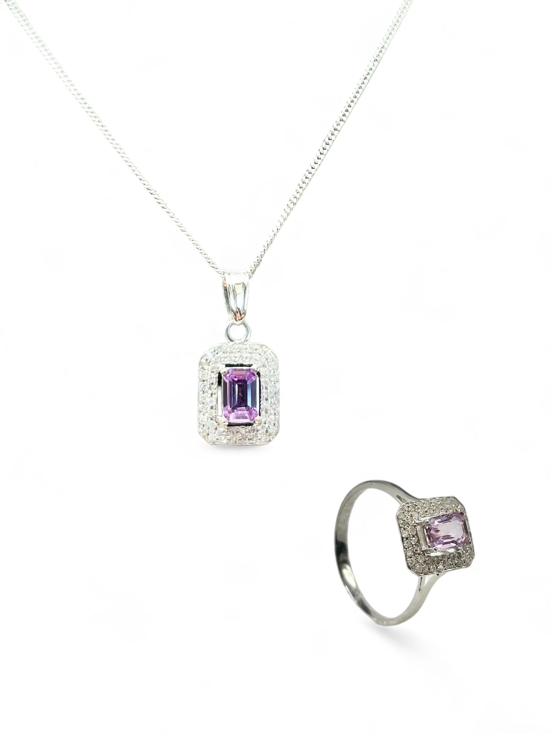 PINK SAPPHIRE WITH NATURAL DIAMOND NECKLACE AND RING SET