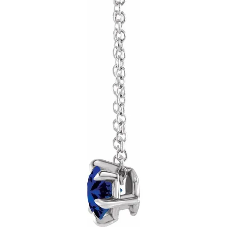 Platinum 5 mm Lab-Grown Blue Sapphire Solitaire 16-18" Necklace