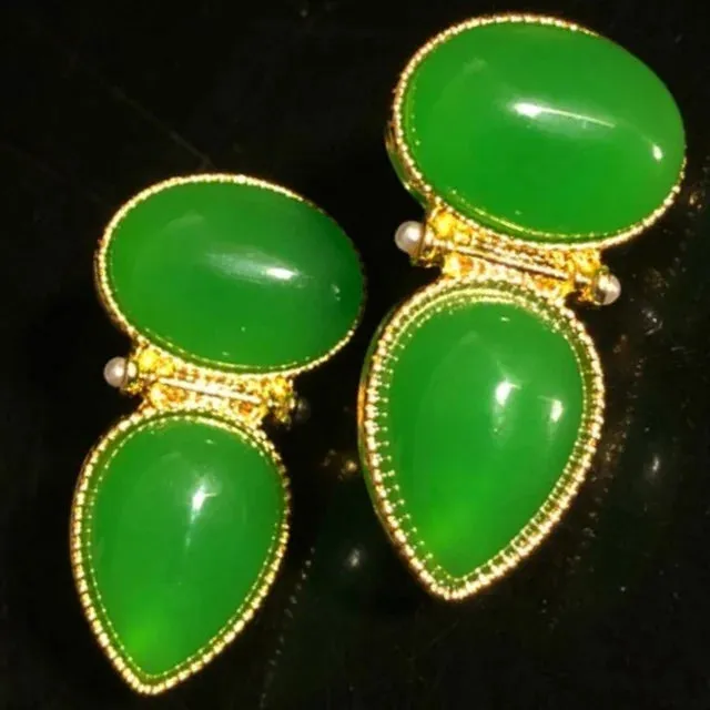 Pre Order:  Medieval Emerald Drop Stone Pearl Earrings