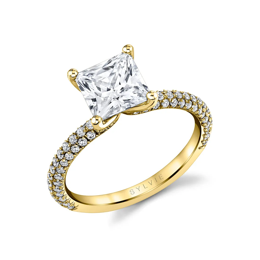 Princess Cut Classic Pave Engagement Ring - Braylin 14k Gold Yellow