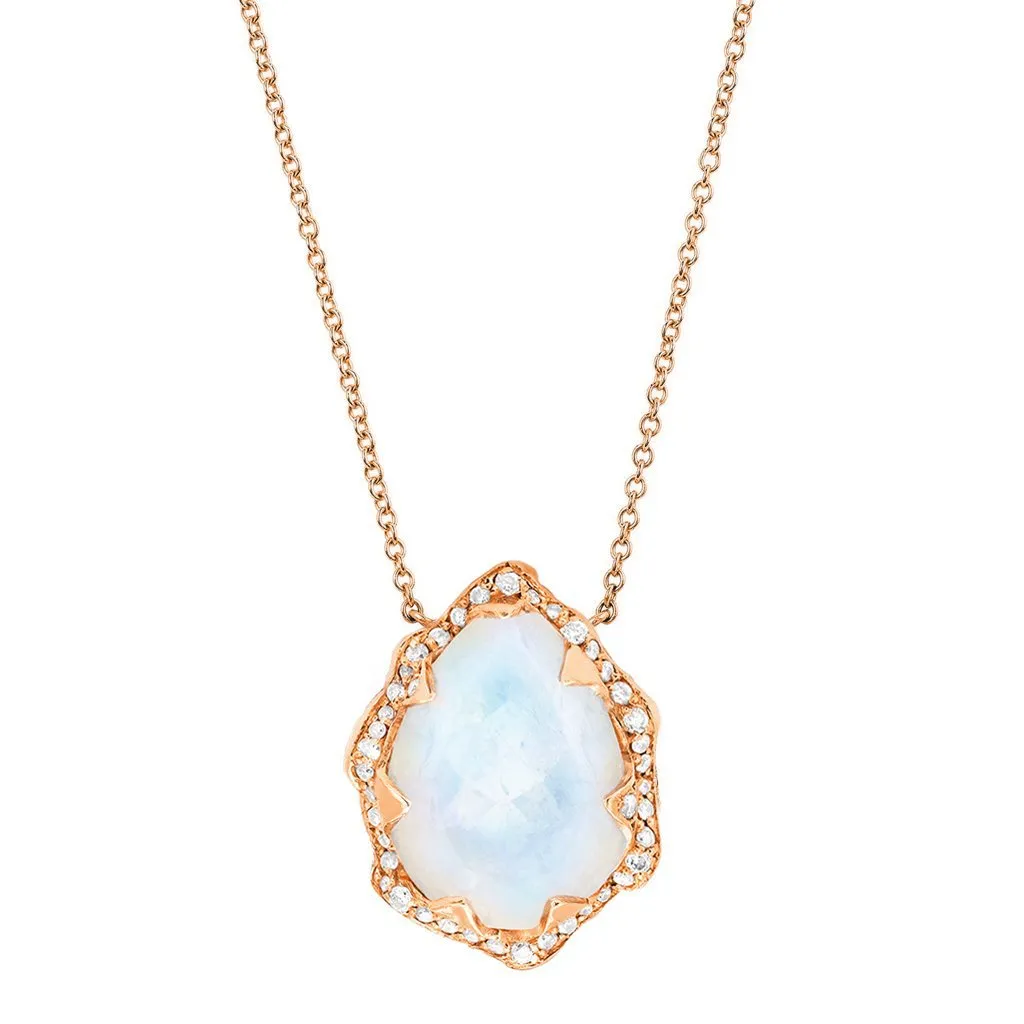 Queen Water Drop Moonstone Necklace with Full Pavé Diamond Halo