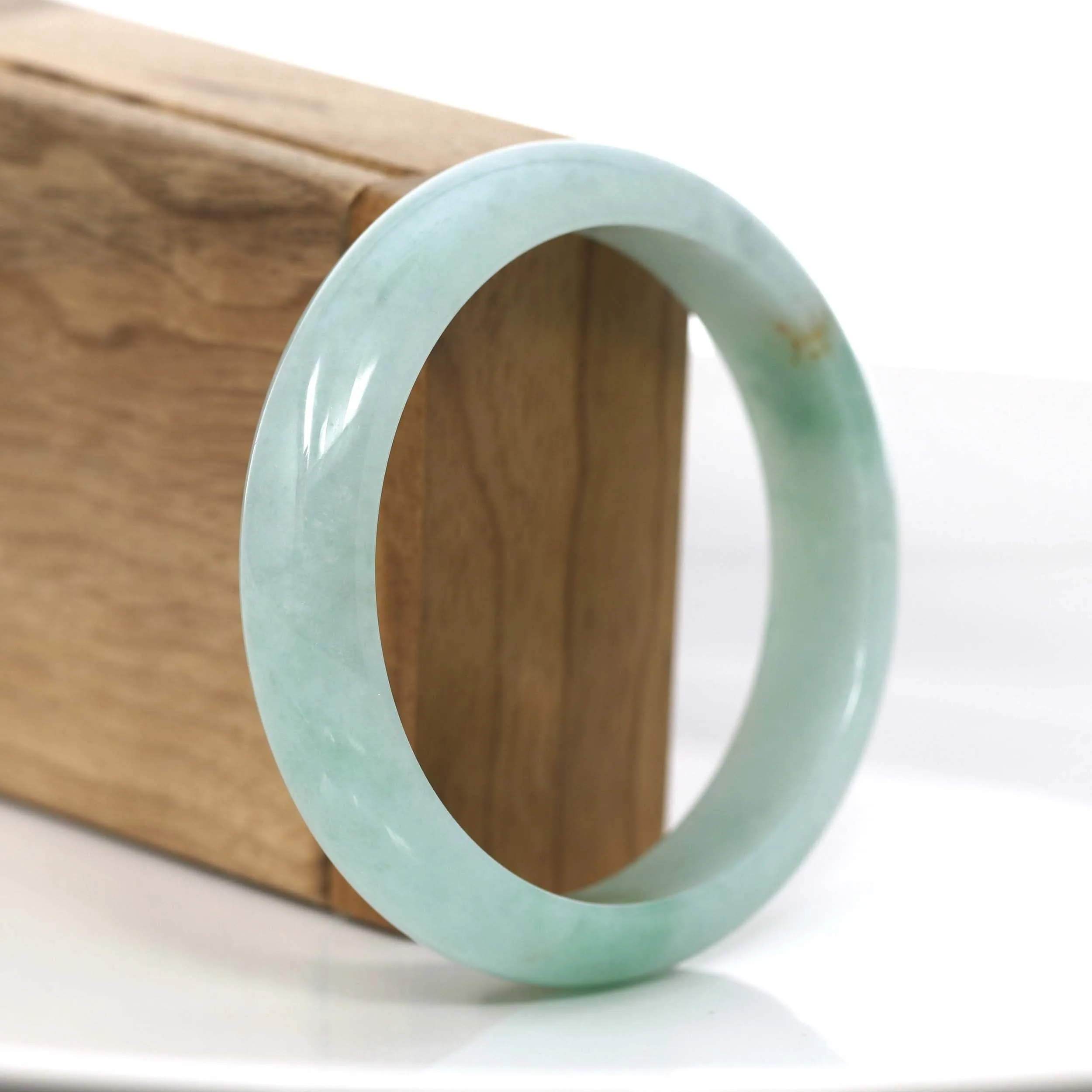 "Classic Half Round" Genuine Burmese Green Jadeite Jade Bangle Bracelet (58.90 mm) #714