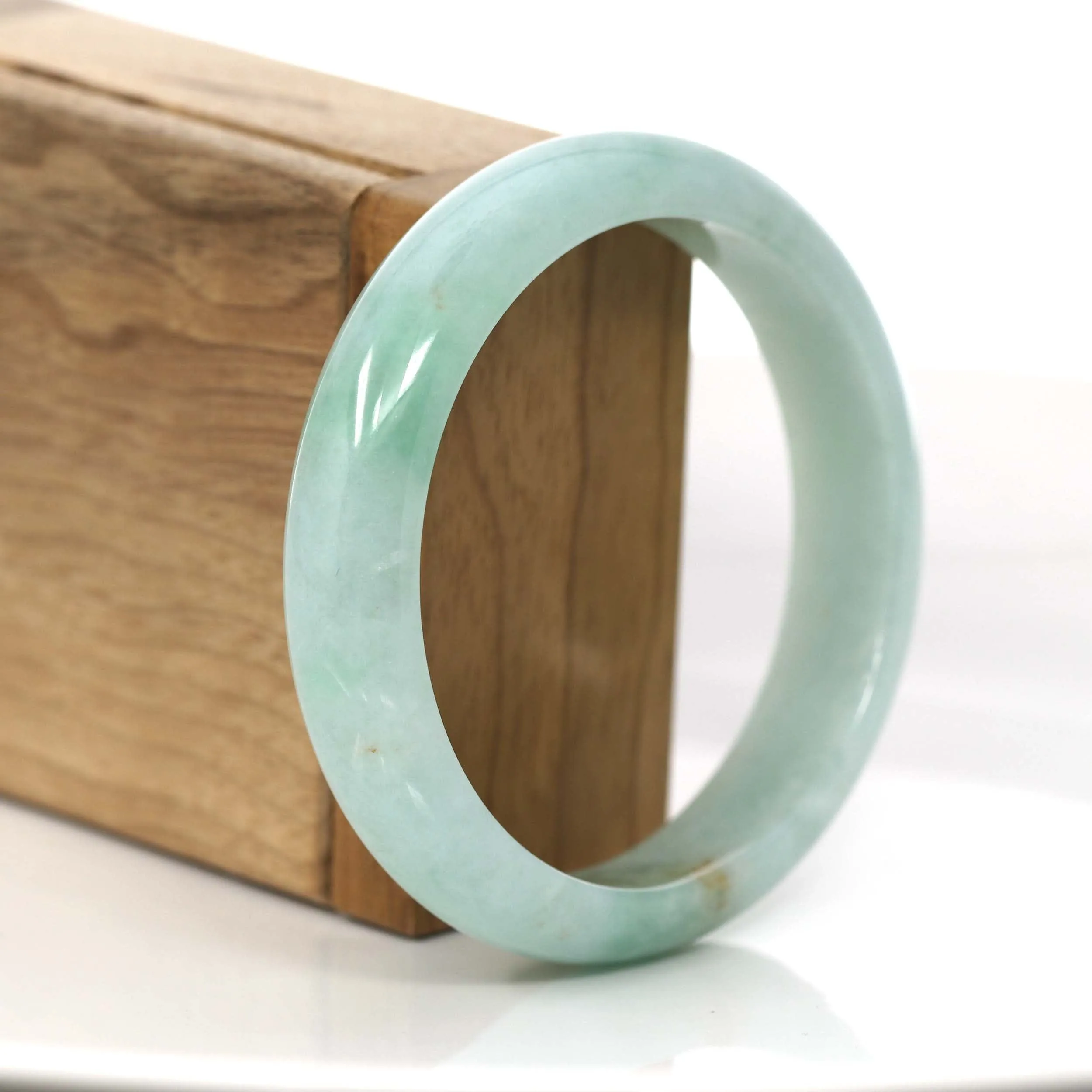 "Classic Half Round" Genuine Burmese Green Jadeite Jade Bangle Bracelet (58.90 mm) #714