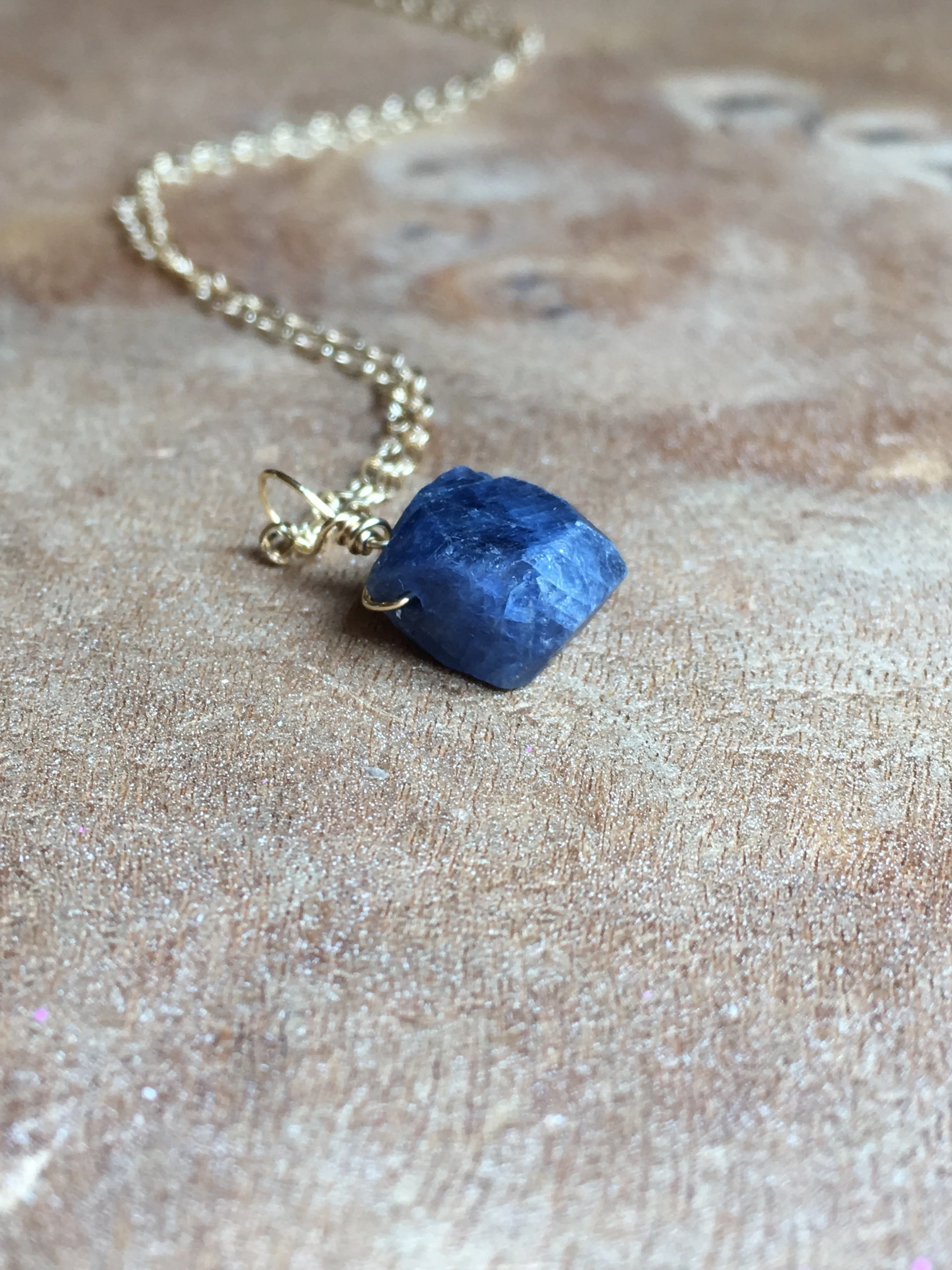 Raw Blue Sapphire Necklace Gold or Sterling Silver