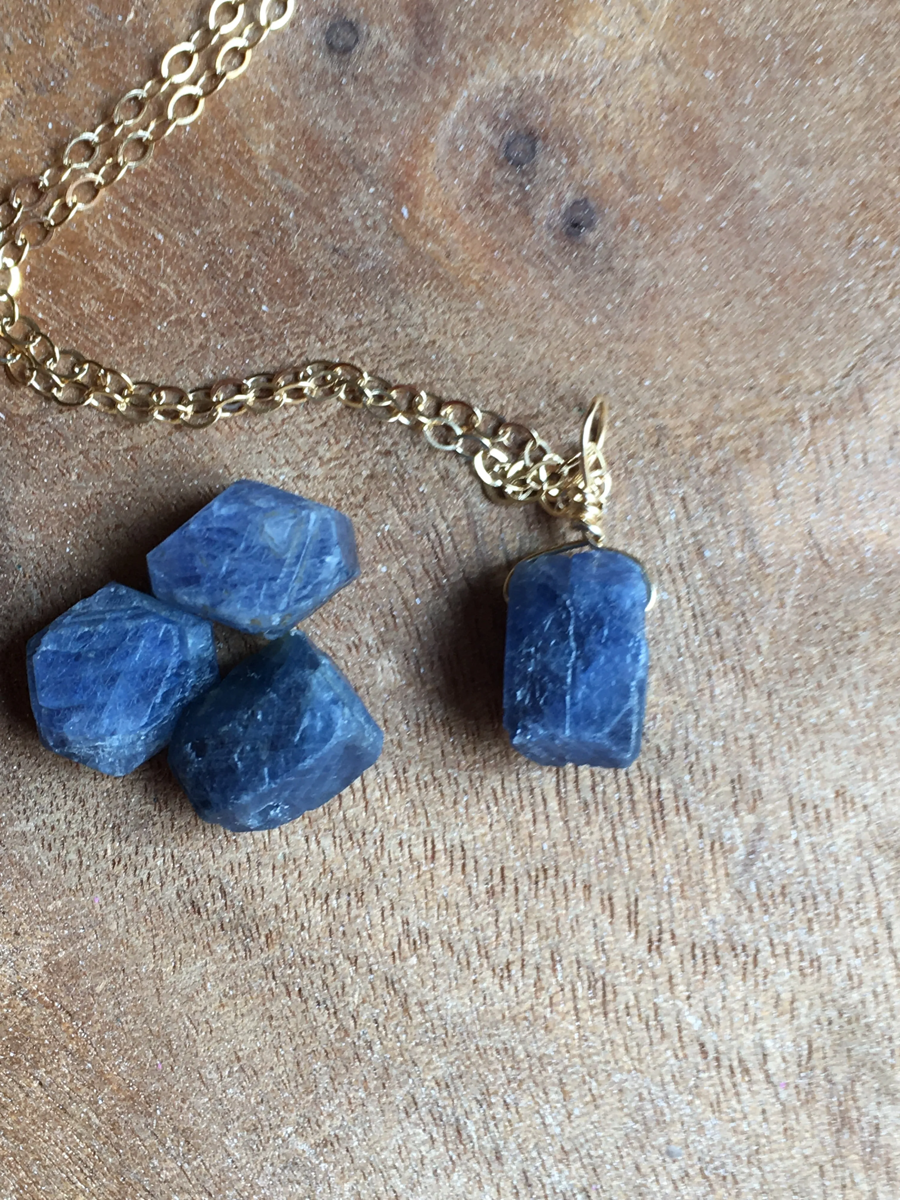 Raw Blue Sapphire Necklace Gold or Sterling Silver