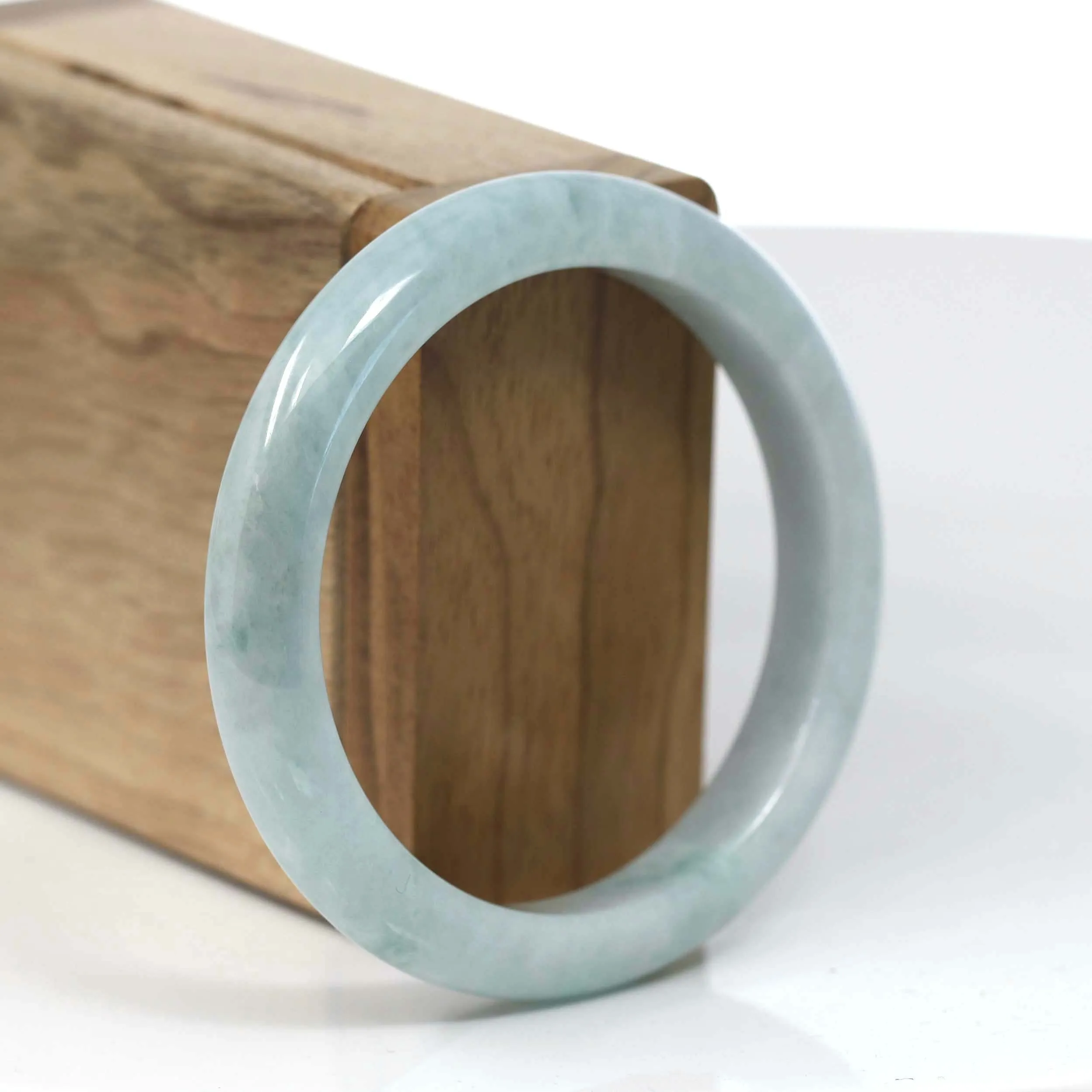 RealJade® Co. Natural Burmese Blue-green Jadeite Jade Bangle Bracelet (55.75mm)#T144