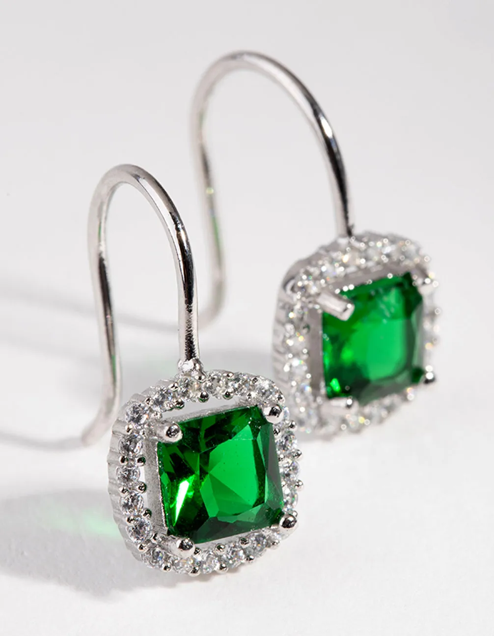 Rhodium Cubic Zirconia Square-cut Hoop Earrings