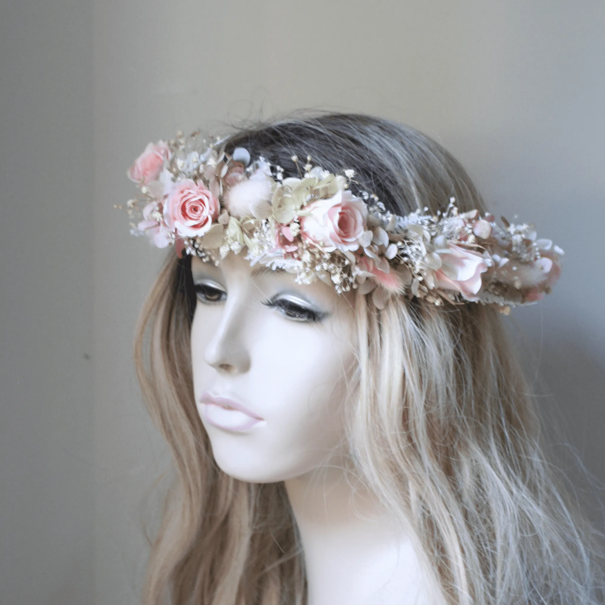 Romantic Preserved Rose Flower Crown PINK CHAMPAGNE