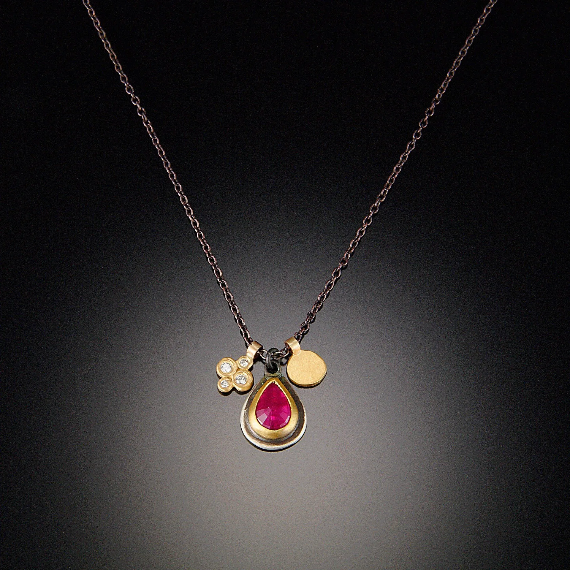 Rose Cut Ruby Charm Necklace with Diamonds