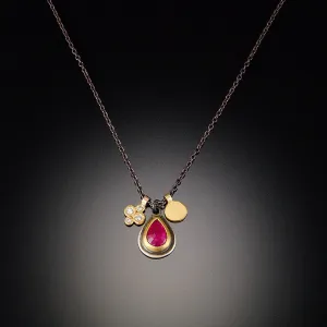 Rose Cut Ruby Charm Necklace with Diamonds