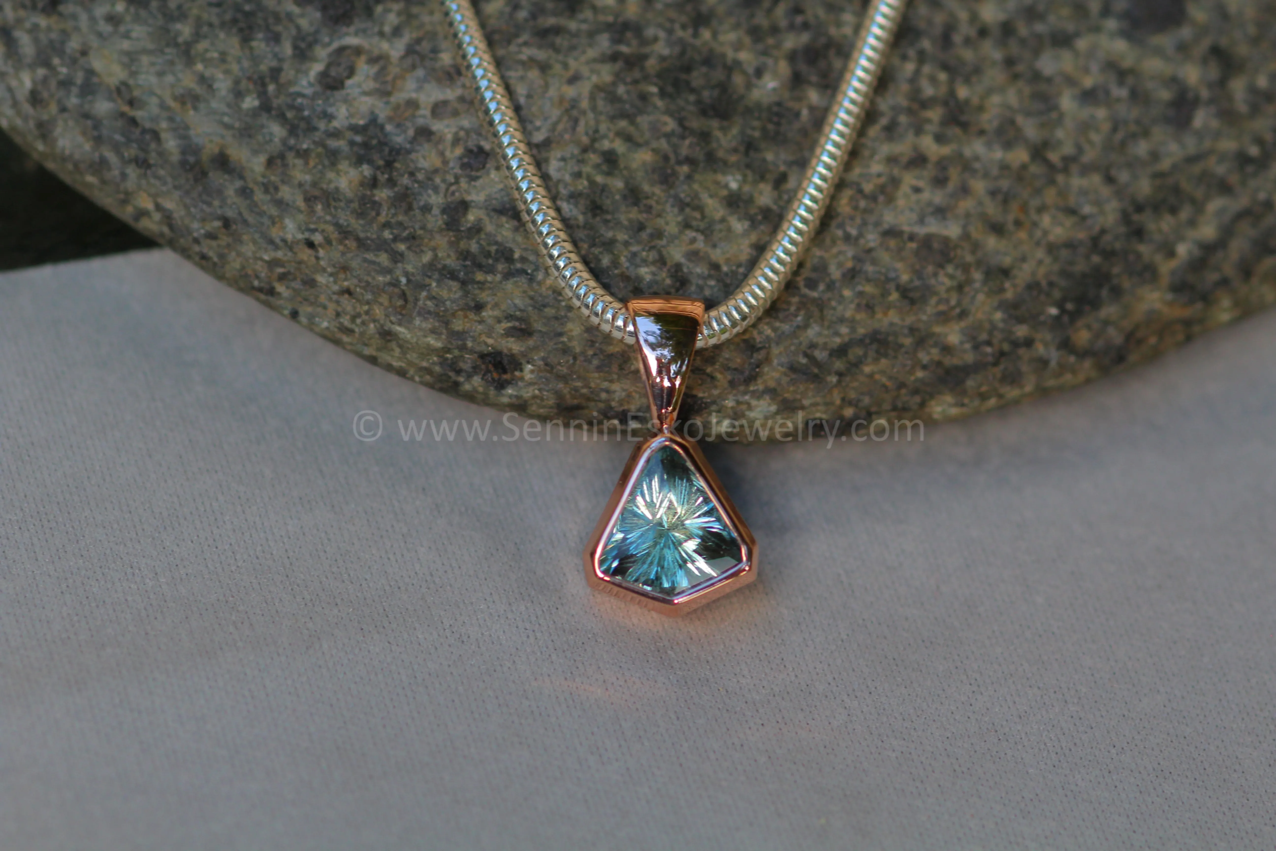 Rose Gold Pendant for Small & Medium Sized Gems - Depicted with a Fantasy cut 1.8 carat Umba Sapphire (Setting Only, Center Stone Sold Separately)