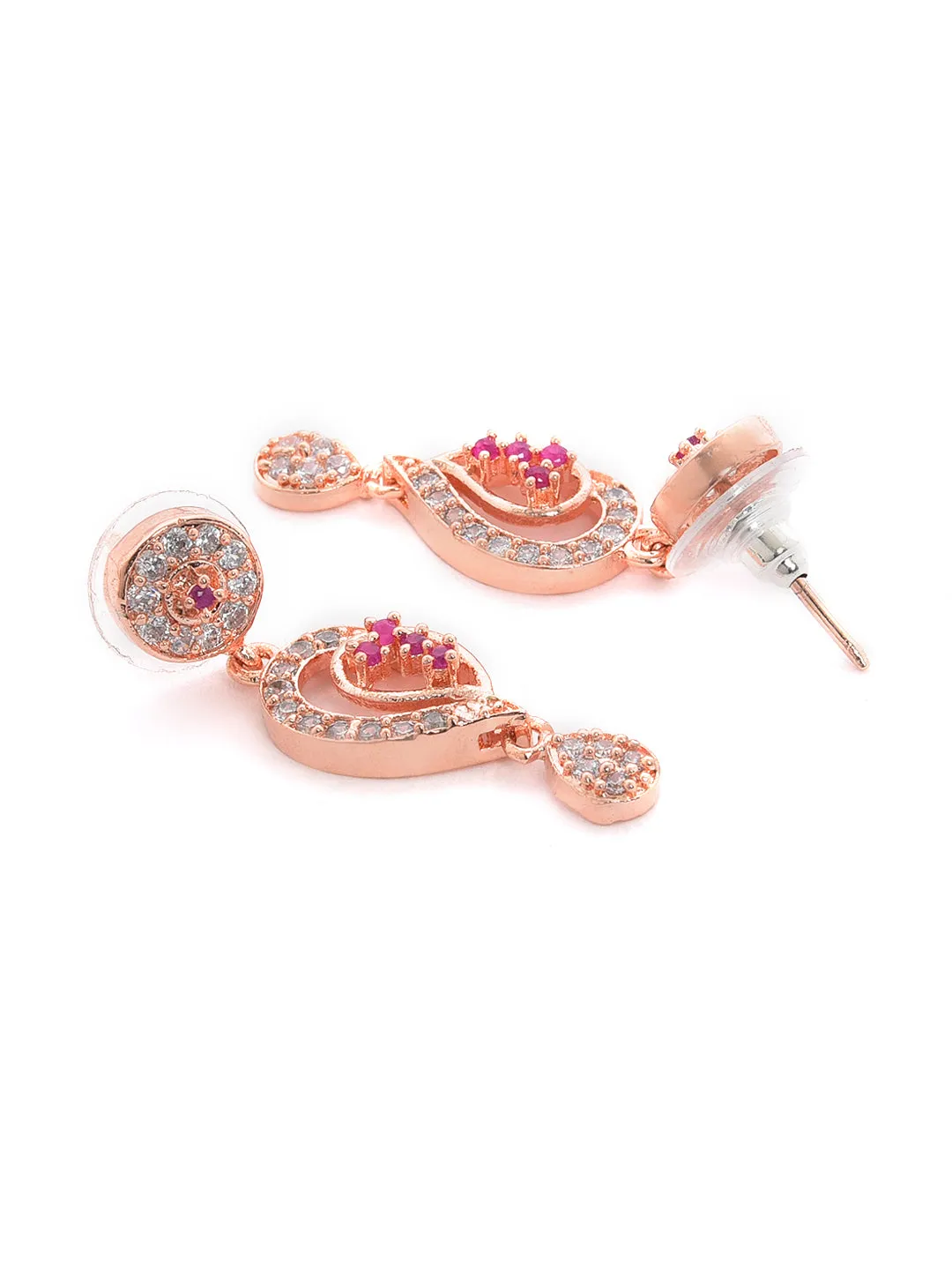 Rose Gold-Plated Ruby Ad-Studded Handcrafted Floral Jewellery Set