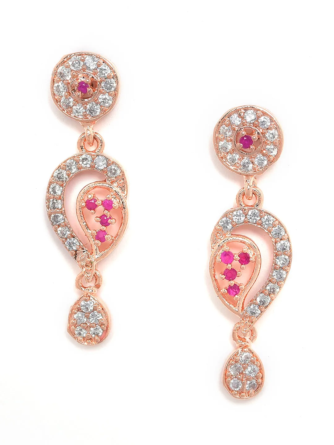 Rose Gold-Plated Ruby Ad-Studded Handcrafted Floral Jewellery Set