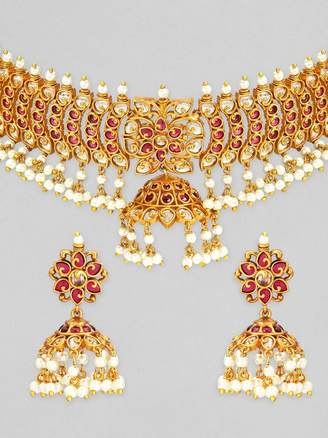 Rubans 24K Gold Plated Ruby studded Choker set.