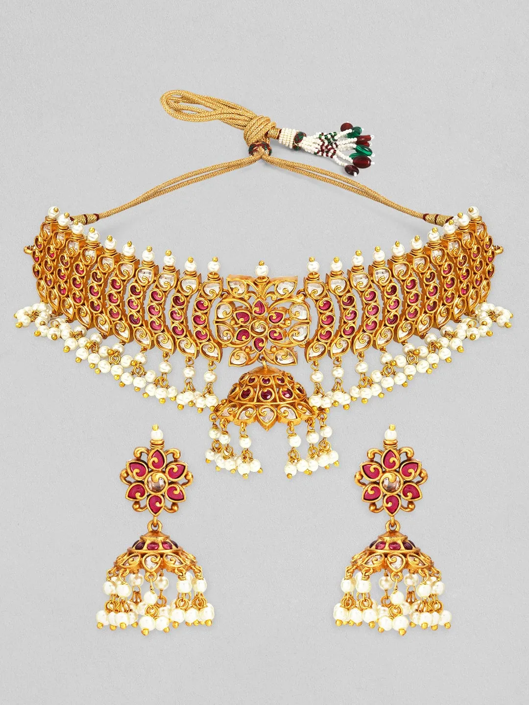 Rubans 24K Gold Plated Ruby studded Choker set.