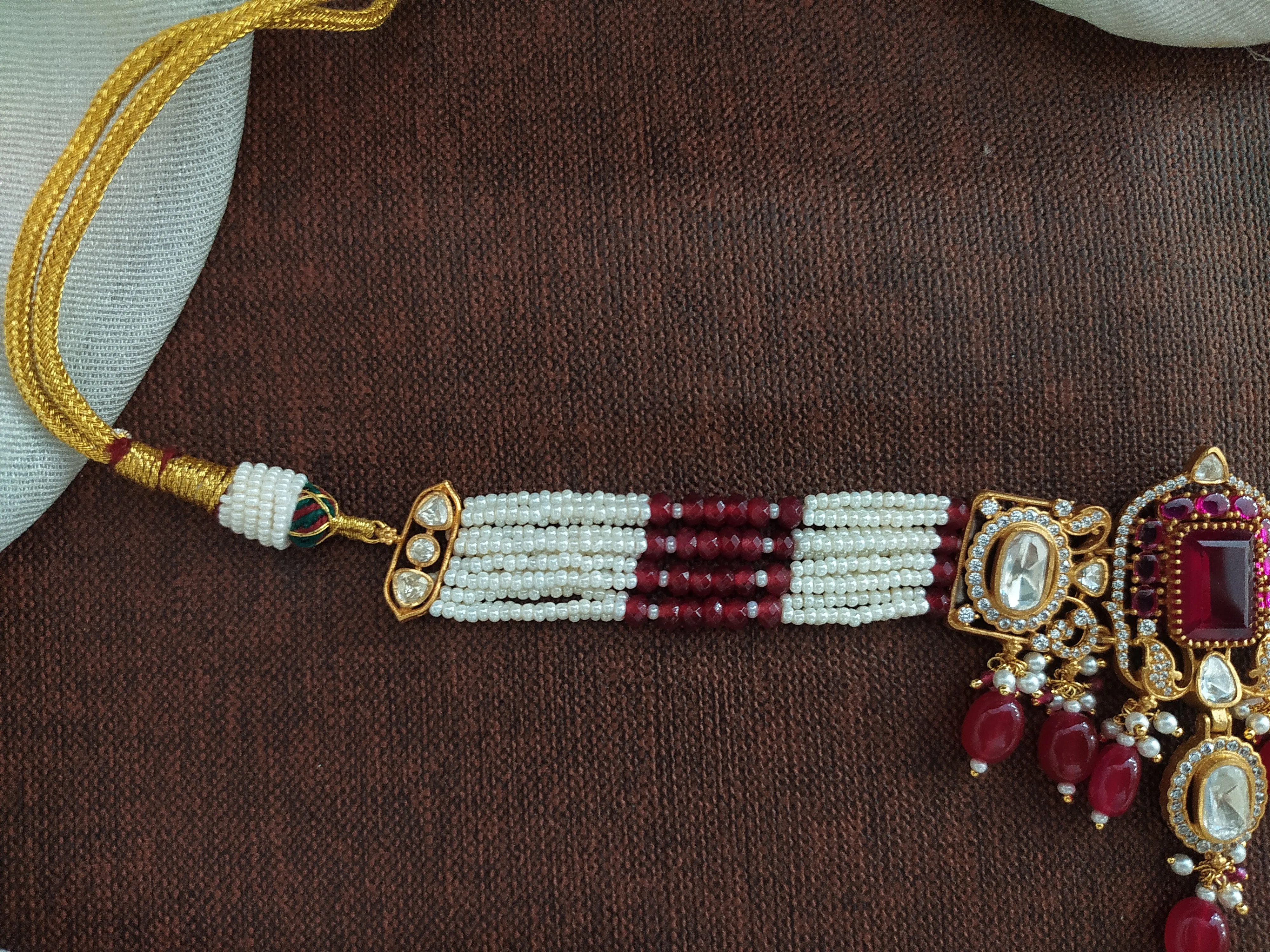 Ruby Kundan Pearl Choker Set