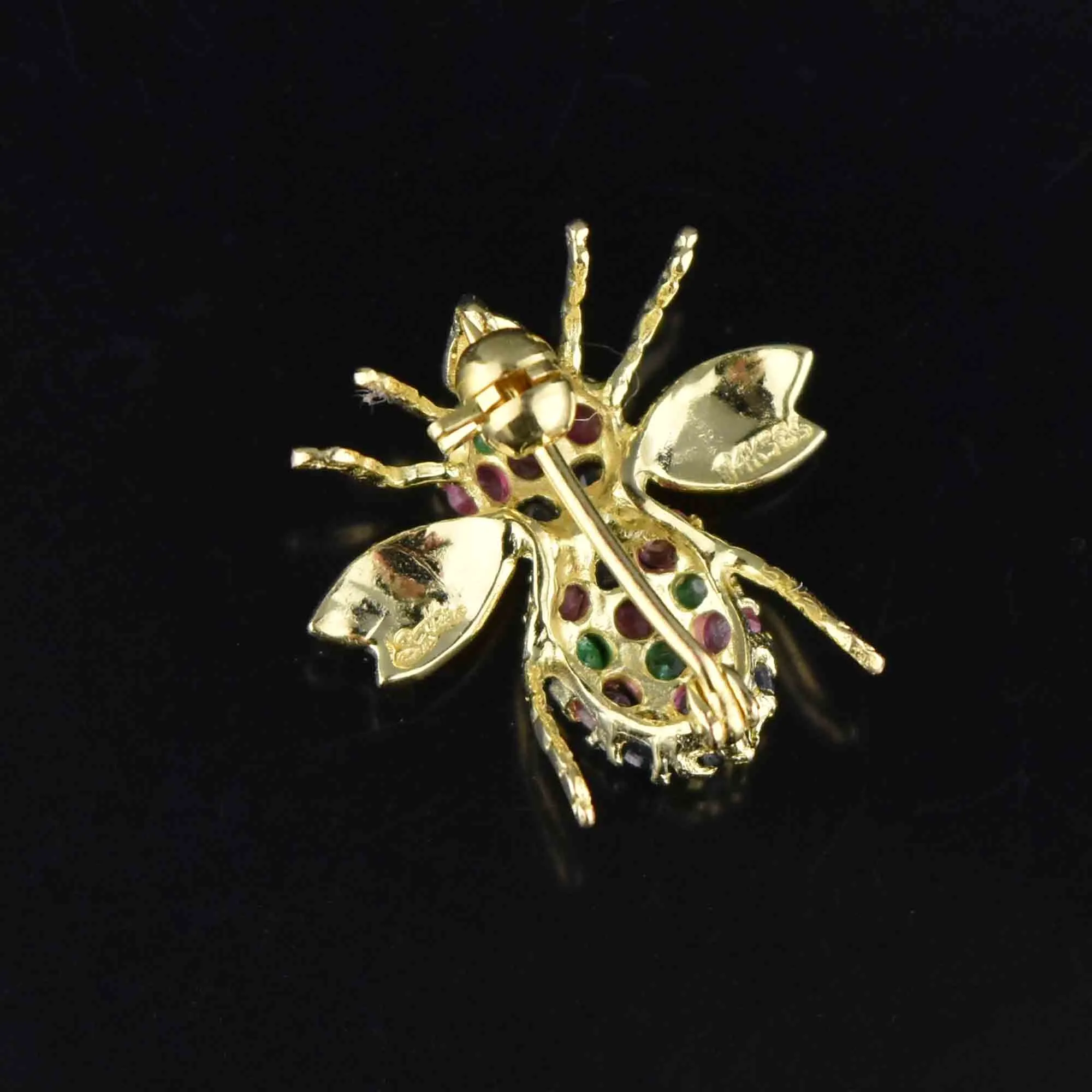 Ruby Sapphire Emerald Bumble Bee Brooch Pendant in 14K Gold