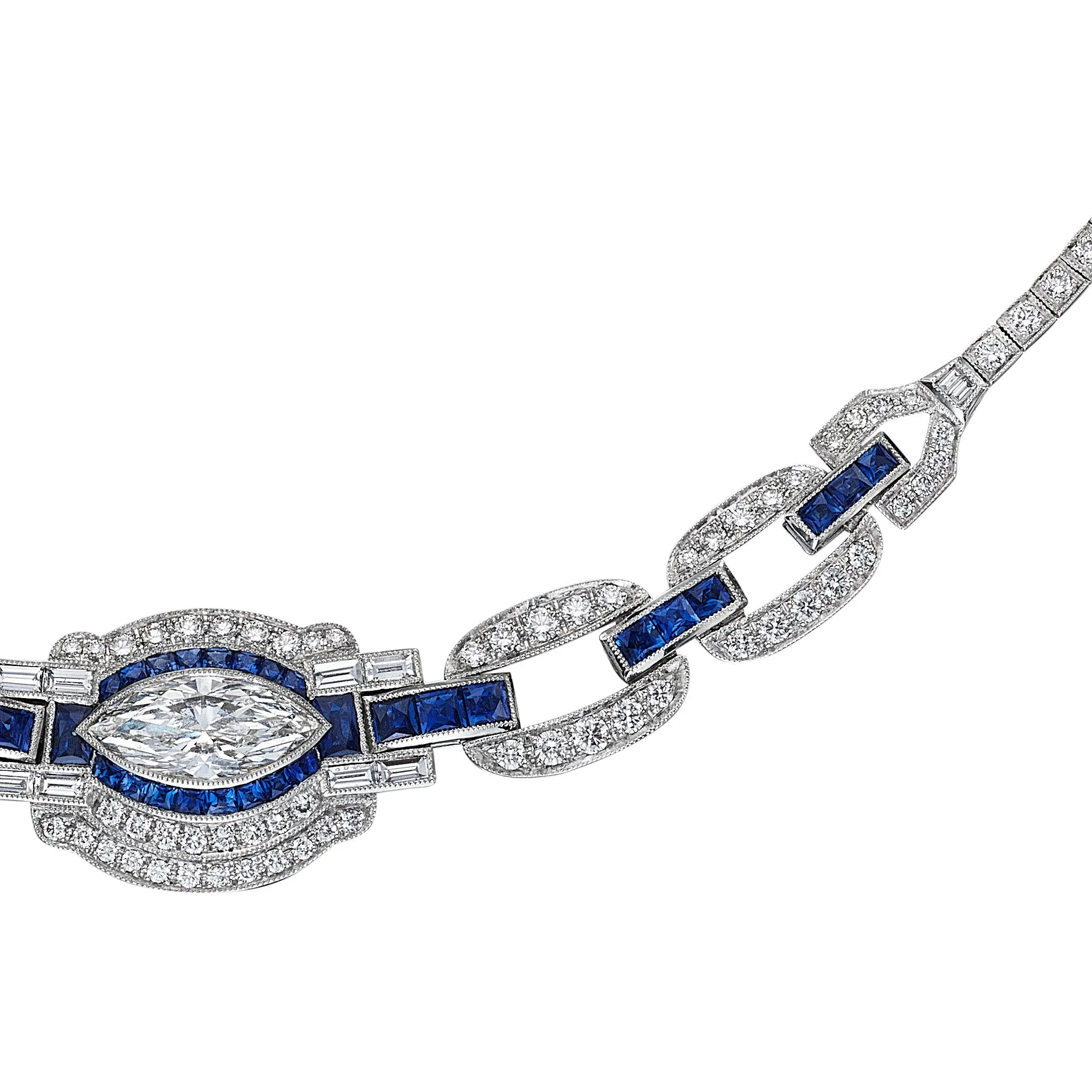 Sapphire and White Diamond Necklace, 3 CT