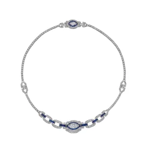 Sapphire and White Diamond Necklace, 3 CT