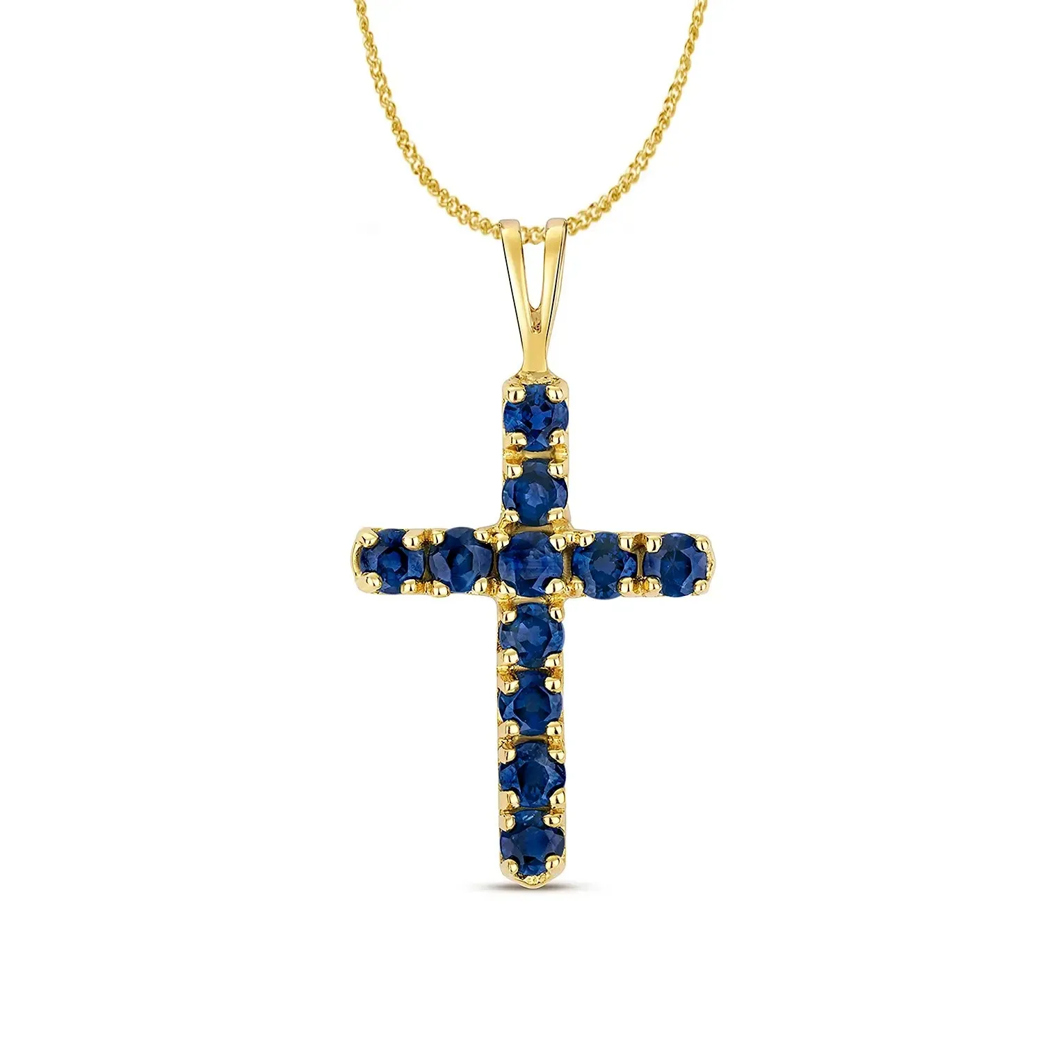 Sapphire Cross Necklace in Solid Gold