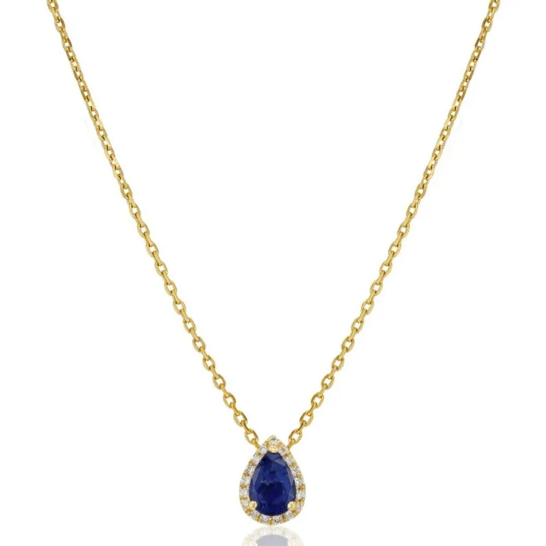 Sapphire Diamond Halo Necklace