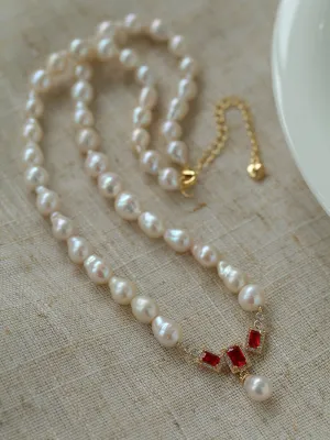 Seiko Ruby Water Drop Pearl Beaded Necklace