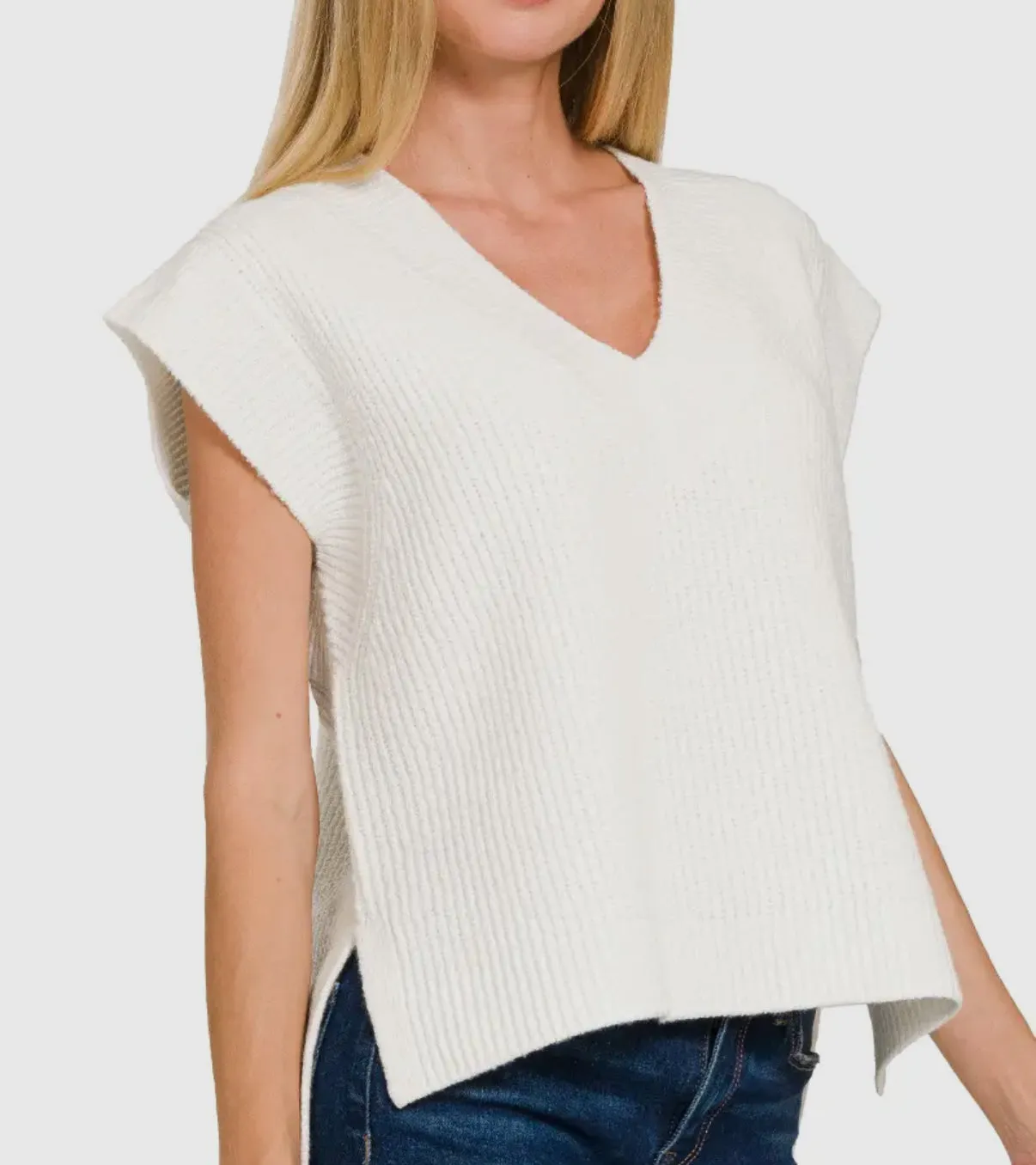 Side Slit Sweater Vest | Ivory