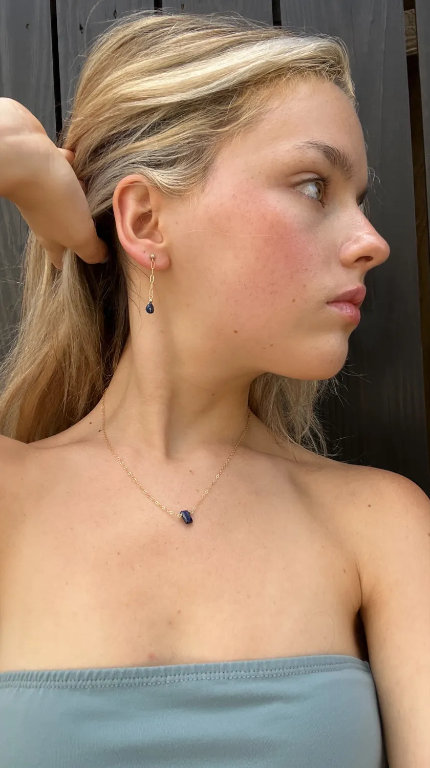 silk road - sapphire chain drop earrings