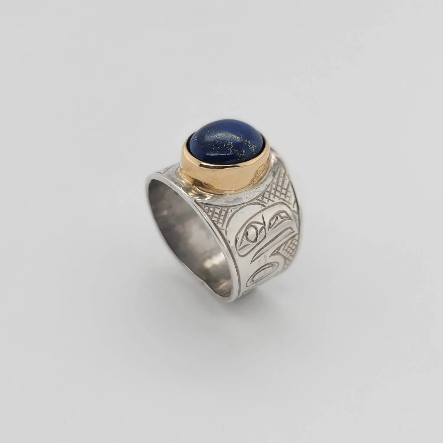 Silver and Gold with Lapis Raven Signet Ring