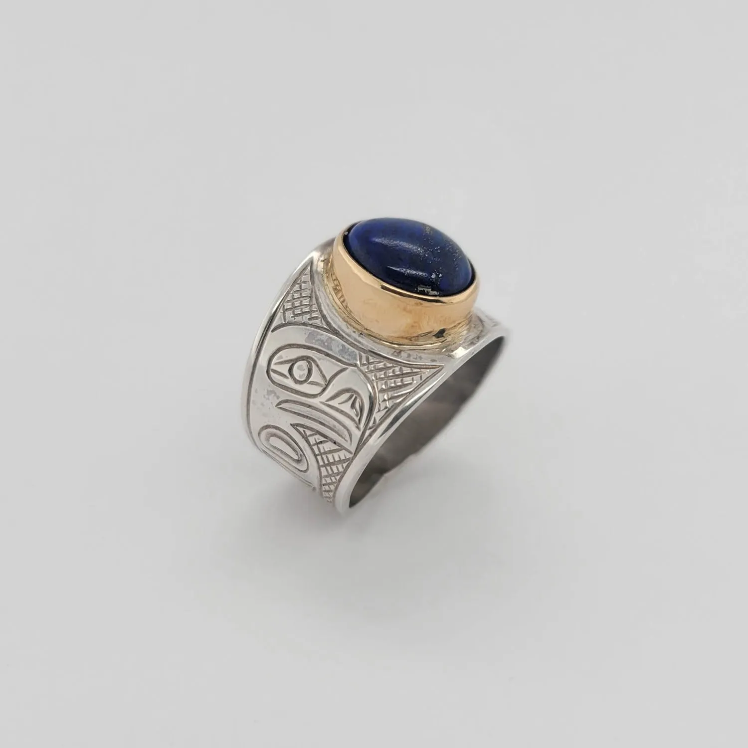 Silver and Gold with Lapis Raven Signet Ring