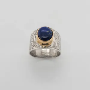 Silver and Gold with Lapis Raven Signet Ring