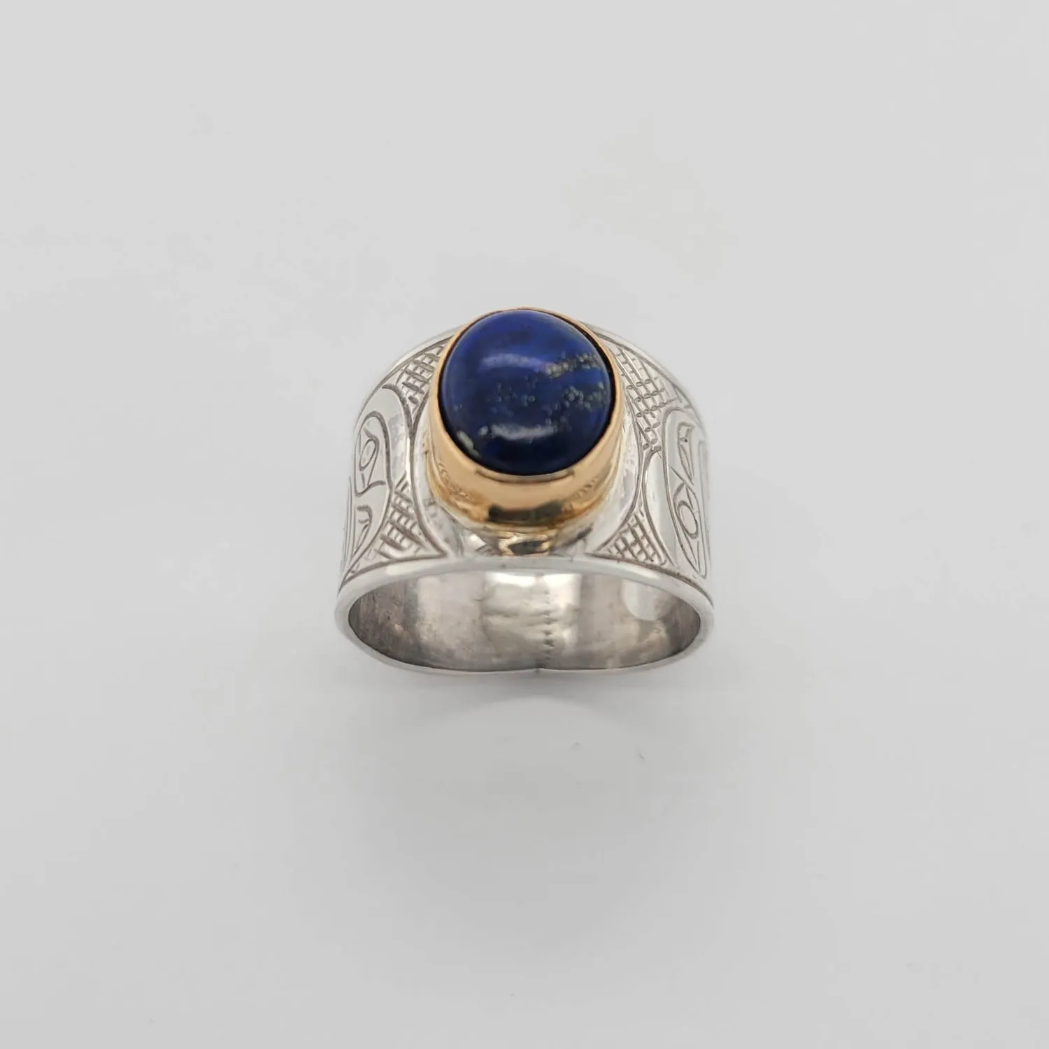 Silver and Gold with Lapis Raven Signet Ring