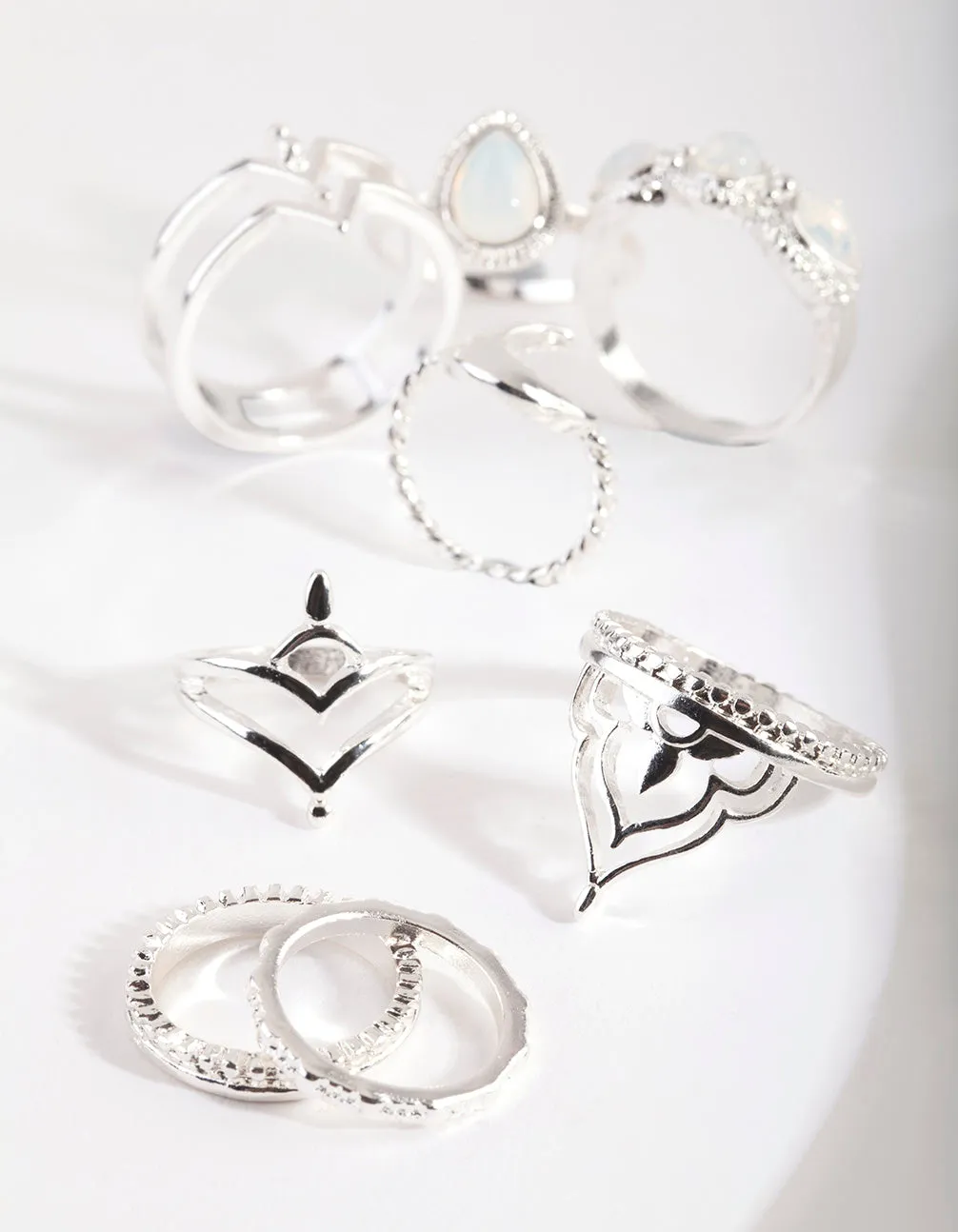 Silver Bohemian Moon Ring 8-Pack