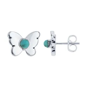 Silver Butterfly Studs with Imitation Turquoise