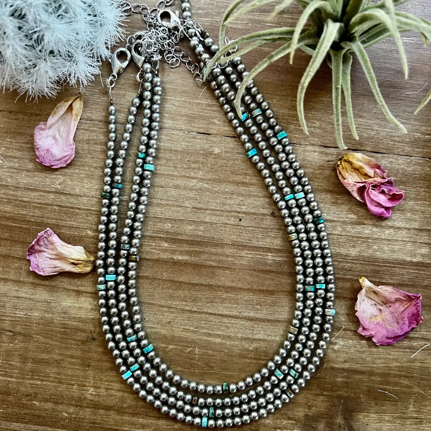 Silver Pearls with Turquoise Stones Choker