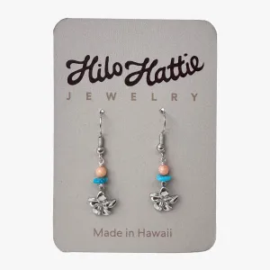 Silver Plumeria Turquoise Earrings