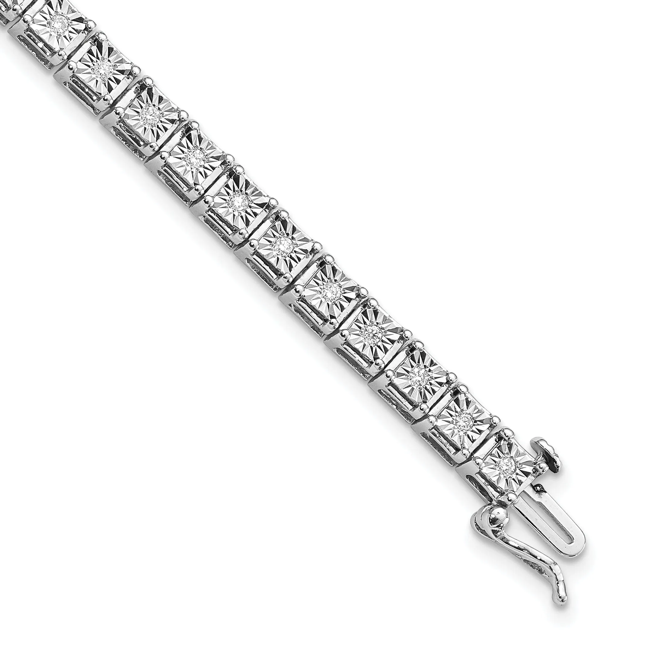 Silver Round Stone Diamond Square Link Bracelet