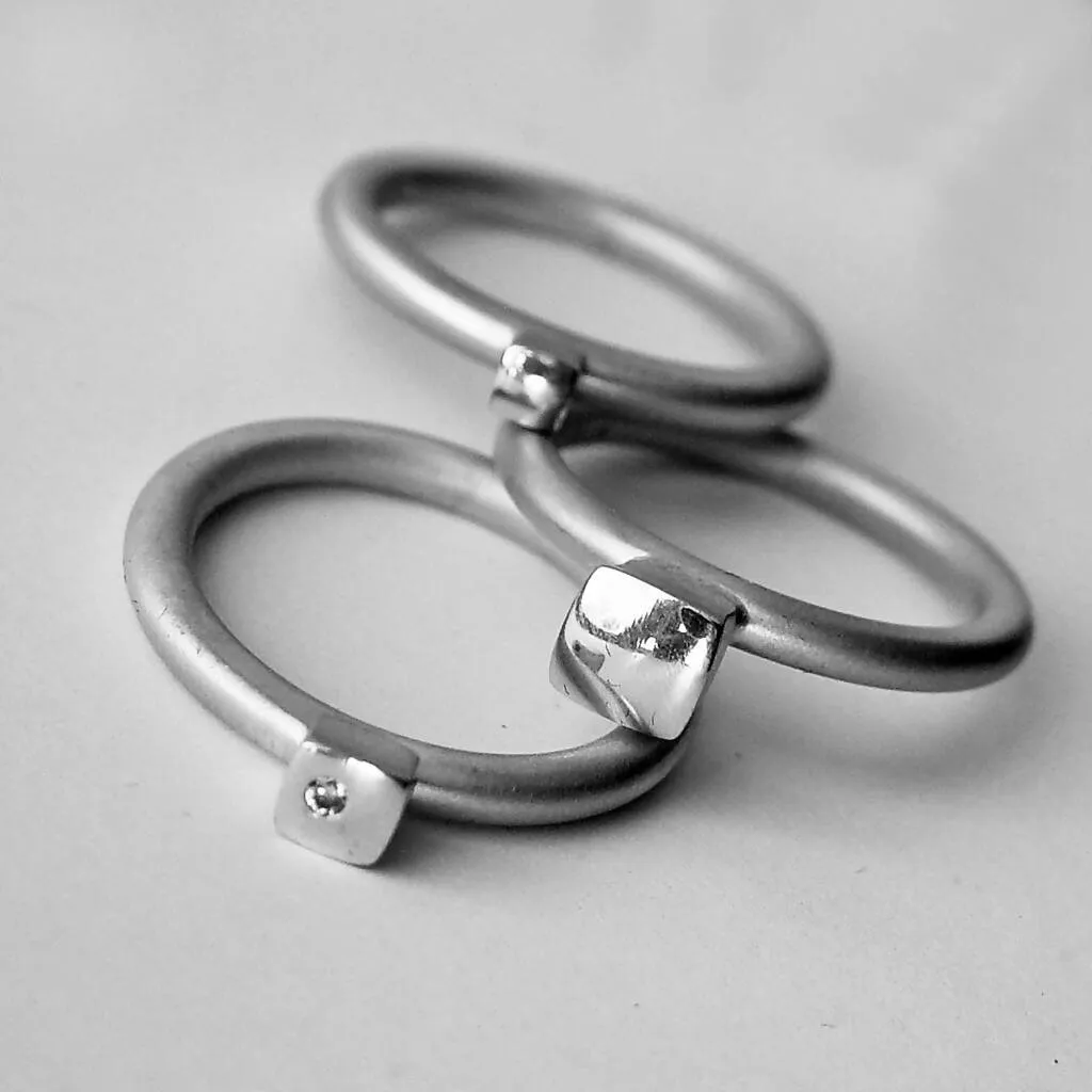 Silver square diamond ring set