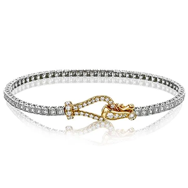 Simon G. Two Tone Gold Buckle Diamond Tennis Bracelet