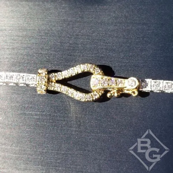 Simon G. Two Tone Gold Buckle Diamond Tennis Bracelet