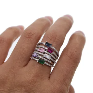 Simple geometric shaped birthstone rings with colorful AAA  cubic zirconia