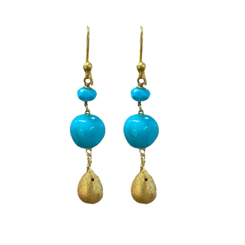 Sleeping Beauty Turquoise & Gold Bead Earrings