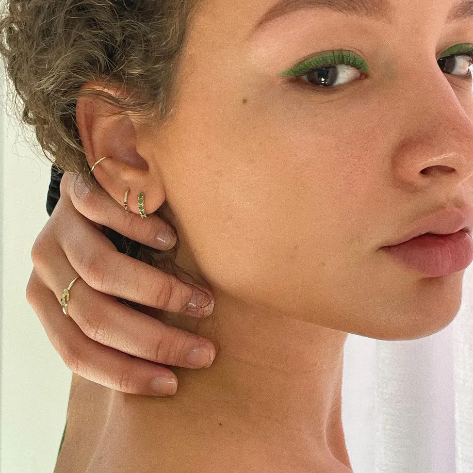 Solid Gold Emerald Huggie Hoops